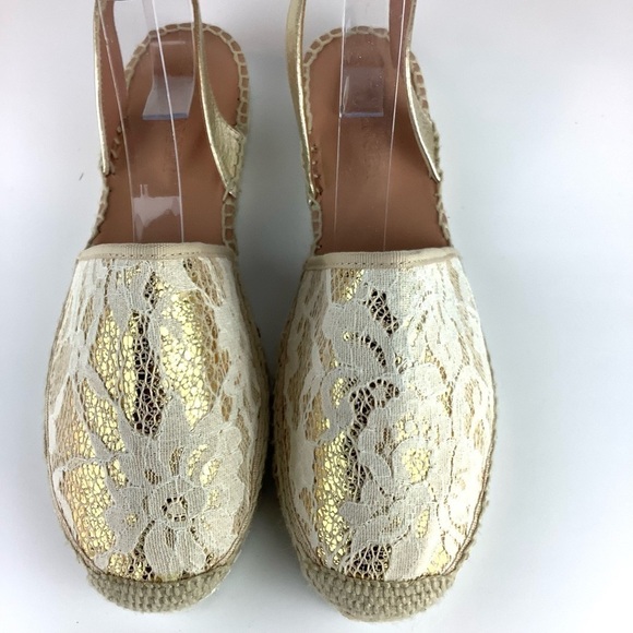 ITALIAN TWINSET SIMONA BARBIERI METALLIC GOLD LACE ESPADRILLES - Picture 5 of 9